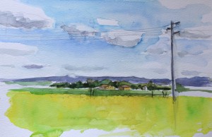  Landscape with view of tuscany, watercolor on paper