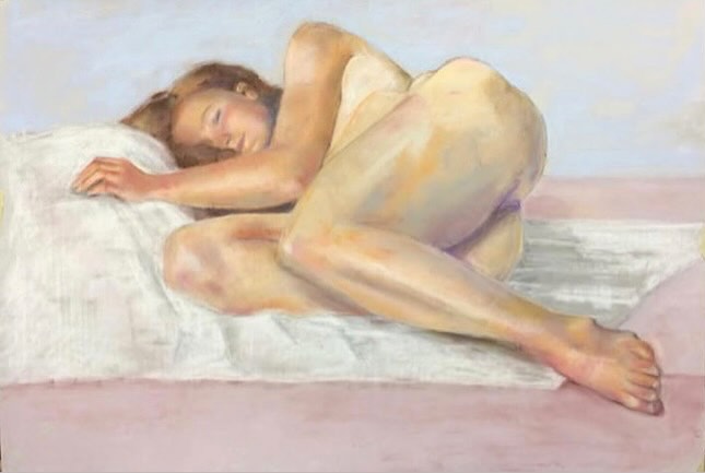 Nudo allungato, studio di nudo a pastello